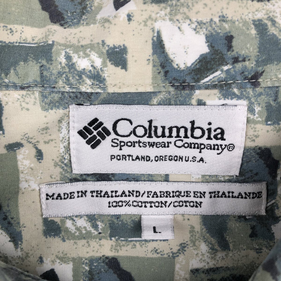 90s-00'S Columbia all-over print short-sleeved cotton shirt, boxy style, men's size L equivalent, vintage. cotton green type Vintage Second Hand