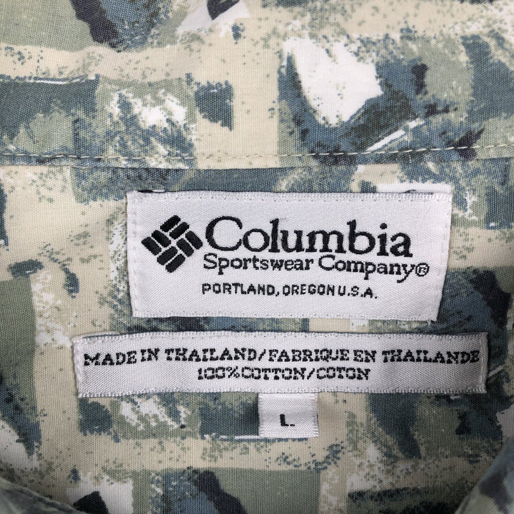 90s-00'S Columbia all-over print short-sleeved cotton shirt, boxy style, men's size L equivalent, vintage. cotton green type Vintage Second Hand