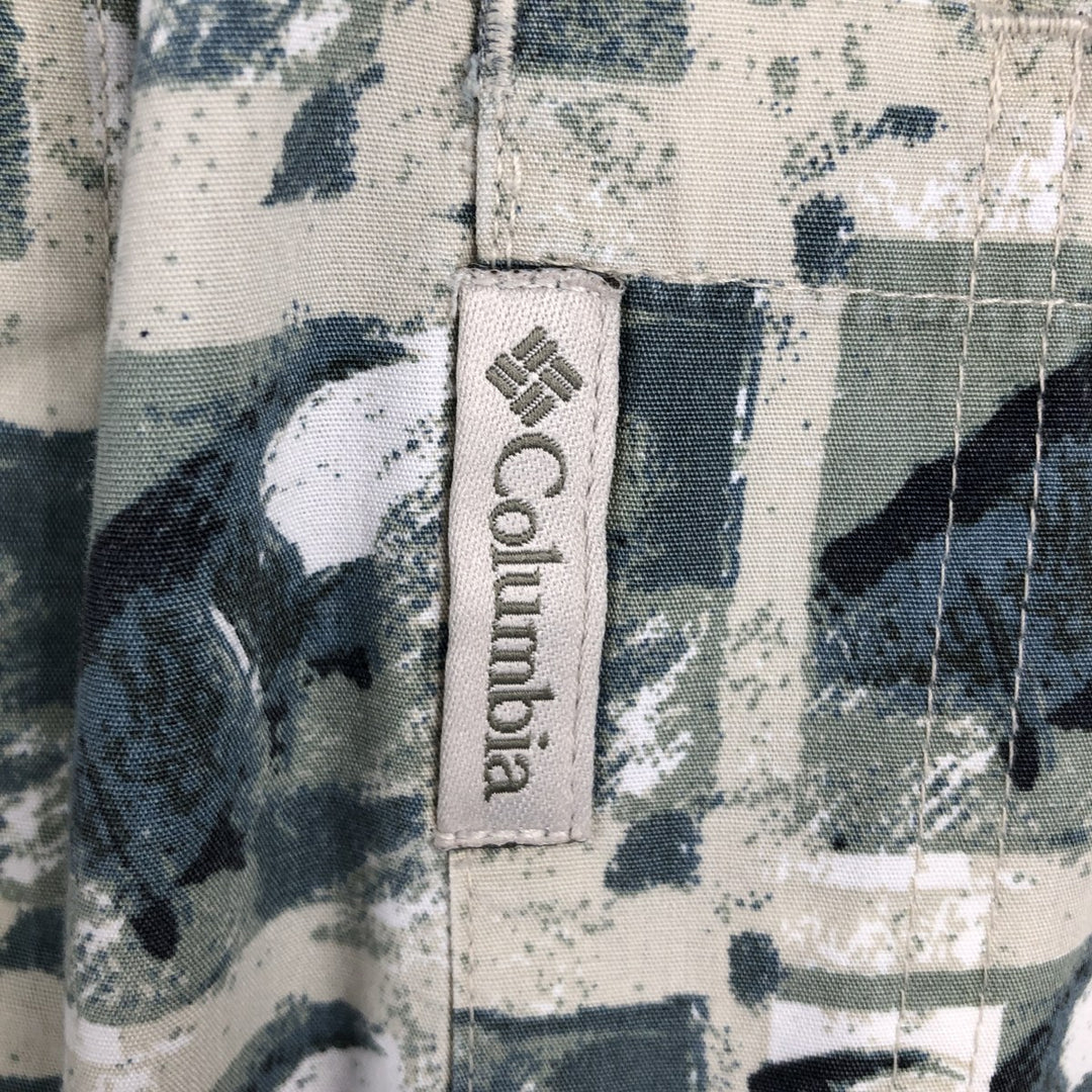 90s-00'S Columbia all-over print short-sleeved cotton shirt, boxy style, men's size L equivalent, vintage. cotton green type Vintage Second Hand