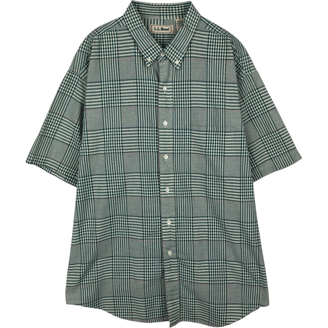 Vintage 70s-80'S L.L.Bean seersucker short-sleeved button-down check shirt, men's size XL equivalent. cotton green type Vintage Second Hand
