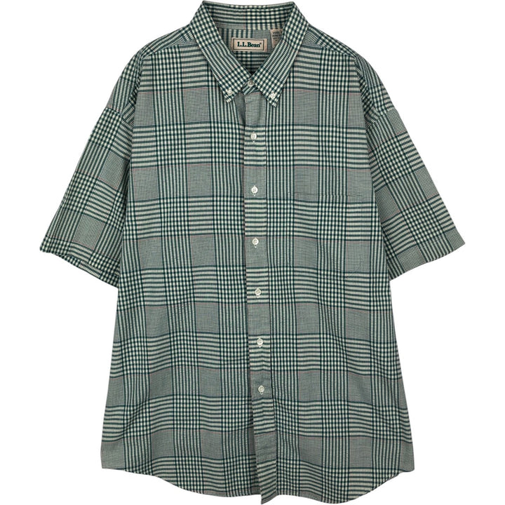 Vintage 70s-80'S L.L.Bean seersucker short-sleeved button-down check shirt, men's size XL equivalent. cotton green type Vintage Second Hand