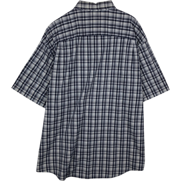 Eddie Bauer short sleeve button down check shirt, men's XL size cotton navy blue type Vintage Second Hand