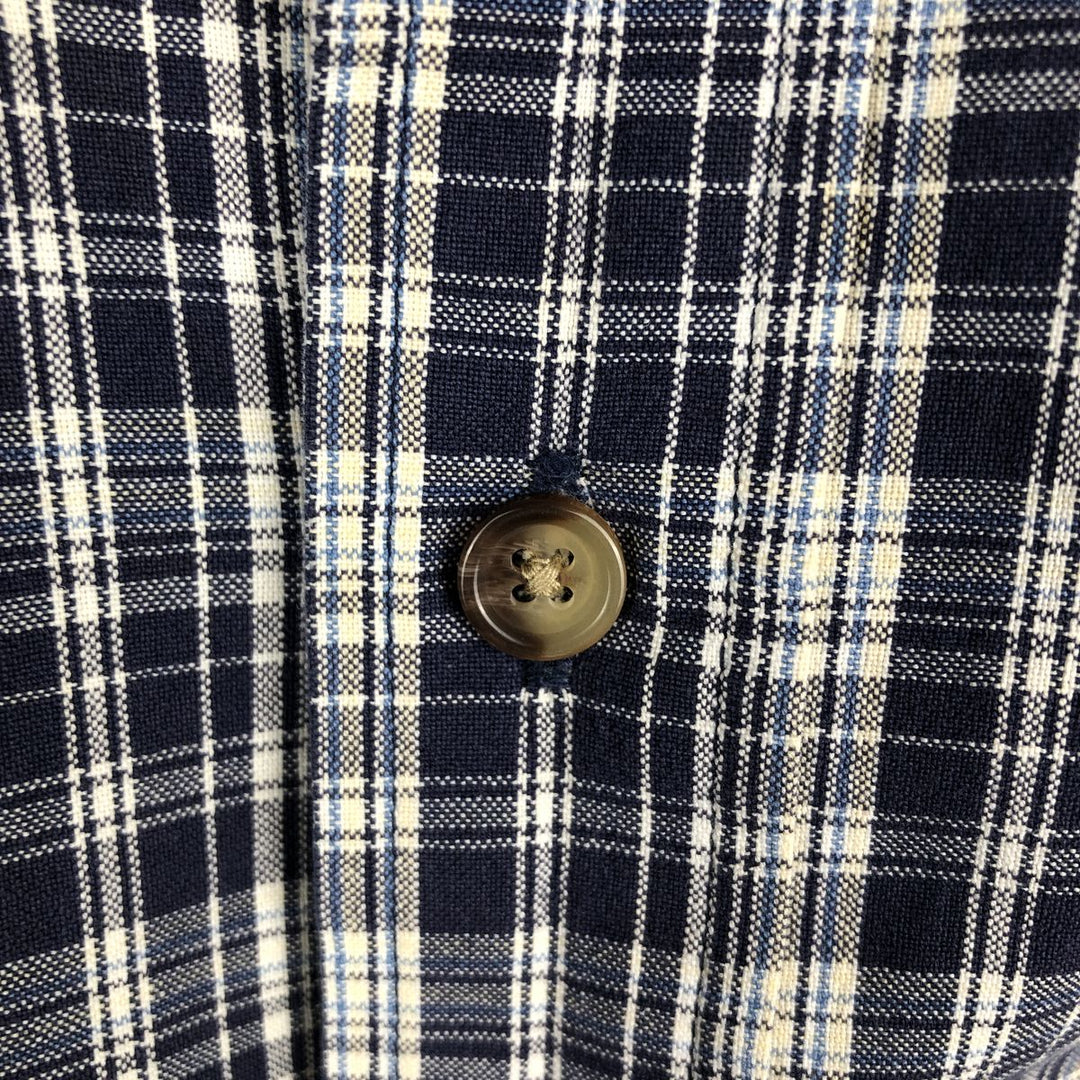 Eddie Bauer short sleeve button down check shirt, men's XL size cotton navy blue type Vintage Second Hand