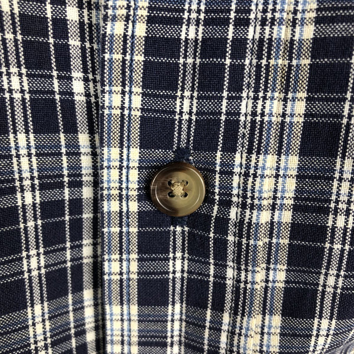 Eddie Bauer short sleeve button down check shirt, men's XL size cotton navy blue type Vintage Second Hand