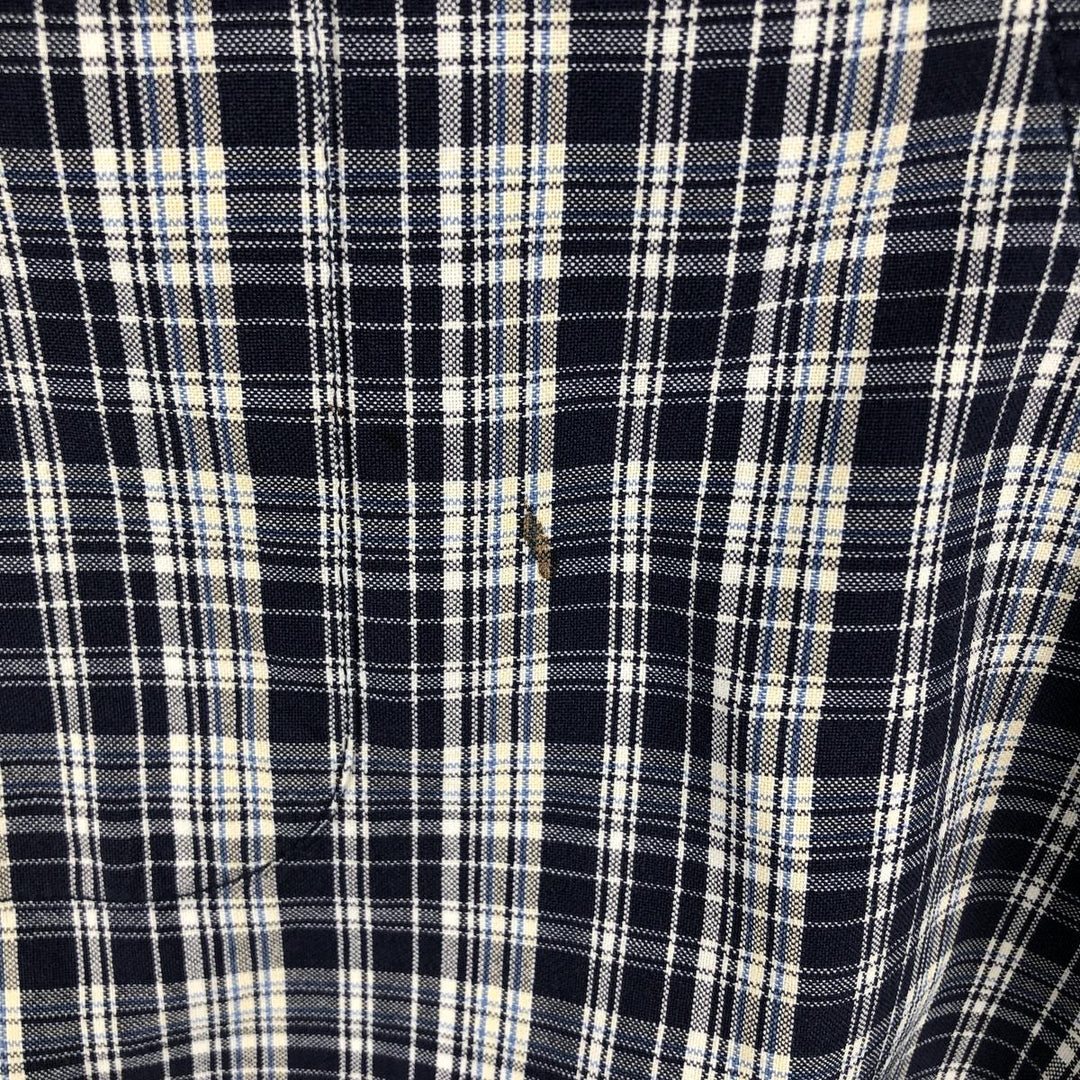 Eddie Bauer short sleeve button down check shirt, men's XL size cotton navy blue type Vintage Second Hand