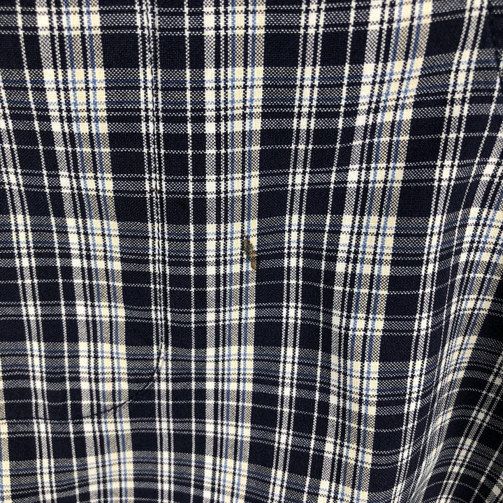 Eddie Bauer short sleeve button down check shirt, men's XL size cotton navy blue type Vintage Second Hand