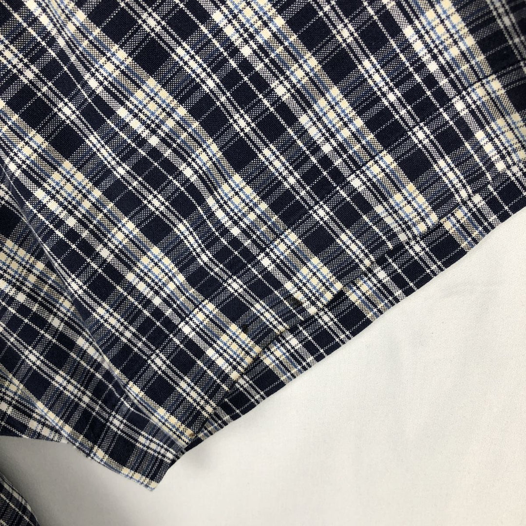 Eddie Bauer short sleeve button down check shirt, men's XL size cotton navy blue type Vintage Second Hand