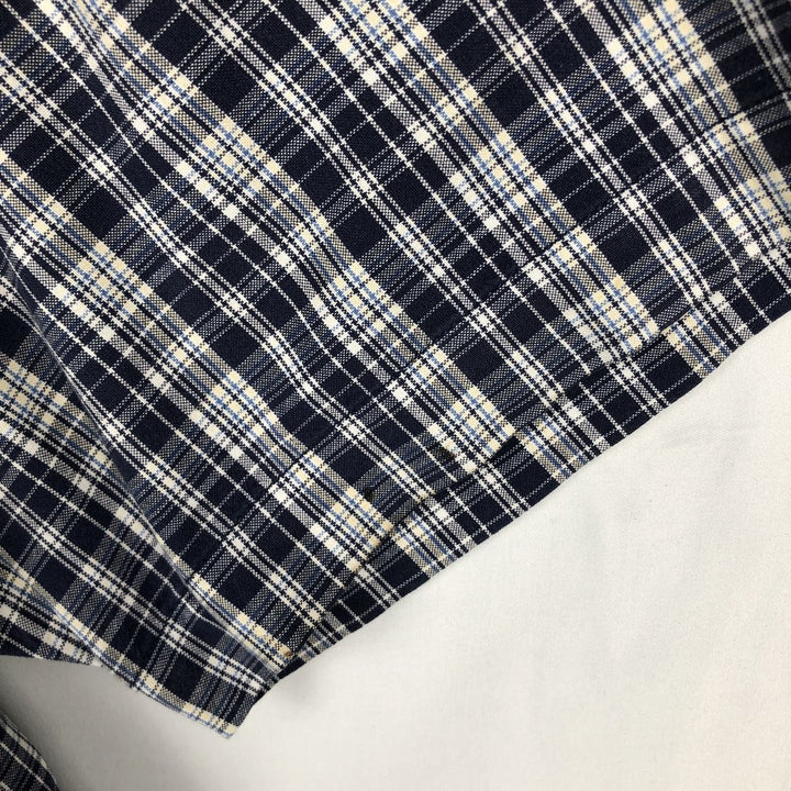 Eddie Bauer short sleeve button down check shirt, men's XL size cotton navy blue type Vintage Second Hand