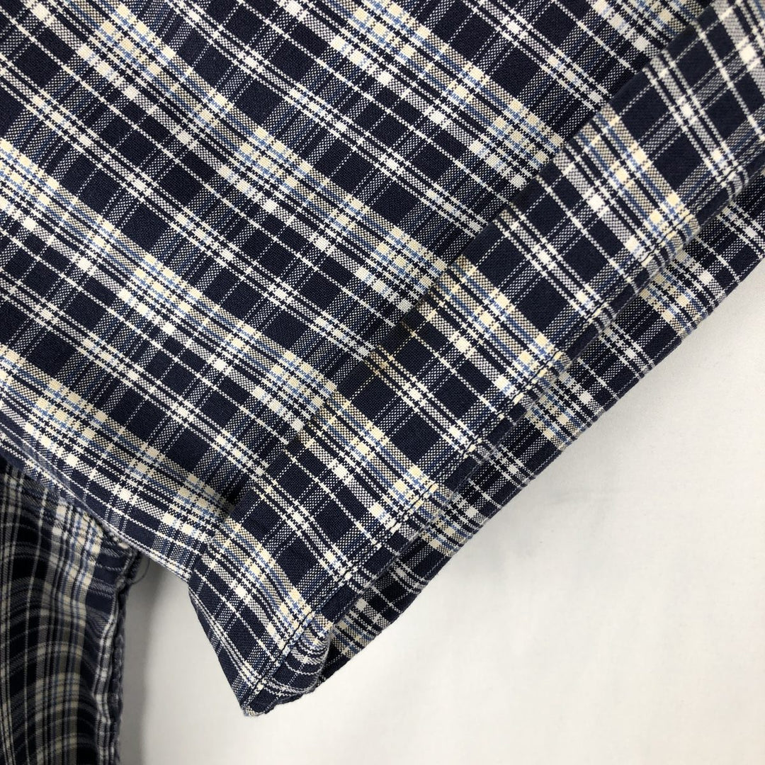 Eddie Bauer short sleeve button down check shirt, men's XL size cotton navy blue type Vintage Second Hand