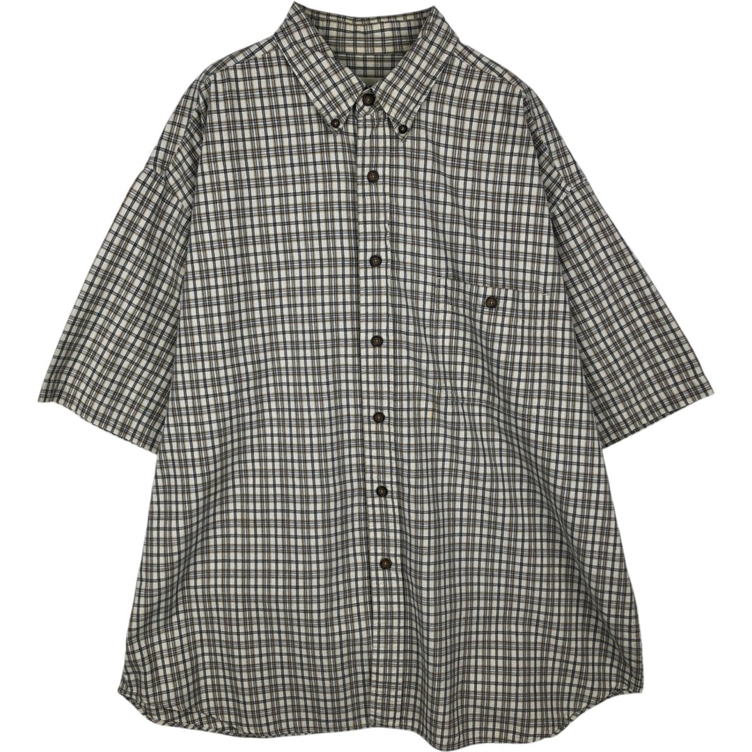 Eddie Bauer short sleeve button down check shirt, men's XL size cotton white type Vintage Second Hand