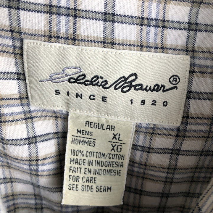 Eddie Bauer short sleeve button down check shirt, men's XL size cotton white type Vintage Second Hand
