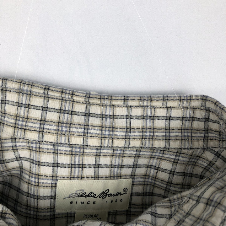 Eddie Bauer short sleeve button down check shirt, men's XL size cotton white type Vintage Second Hand