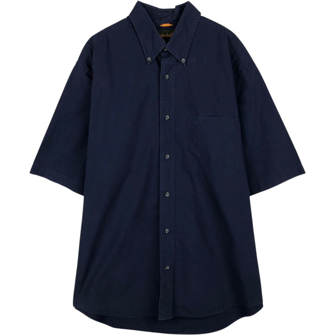 90s-00'S Timberland Button-Down Short-Sleeve Cotton Shirt, Men's Size L (Equivalent), Vintage cotton navy blue type Vintage Second Hand