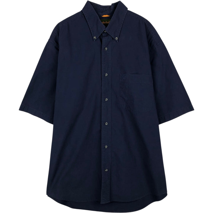 90s-00'S Timberland Button-Down Short-Sleeve Cotton Shirt, Men's Size L (Equivalent), Vintage cotton navy blue type Vintage Second Hand