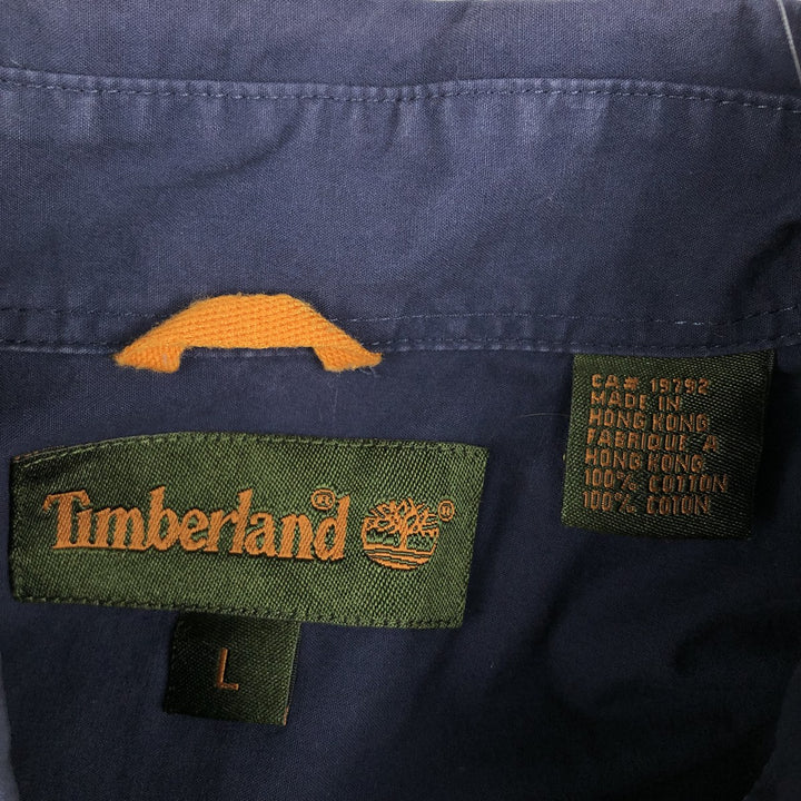 90s-00'S Timberland Button-Down Short-Sleeve Cotton Shirt, Men's Size L (Equivalent), Vintage cotton navy blue type Vintage Second Hand