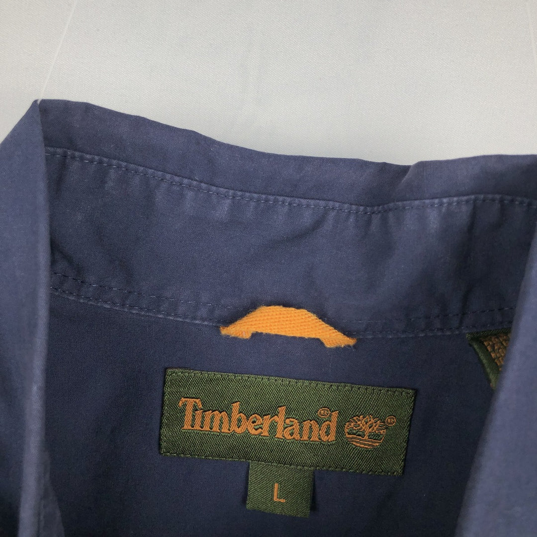 90s-00'S Timberland Button-Down Short-Sleeve Cotton Shirt, Men's Size L (Equivalent), Vintage cotton navy blue type Vintage Second Hand