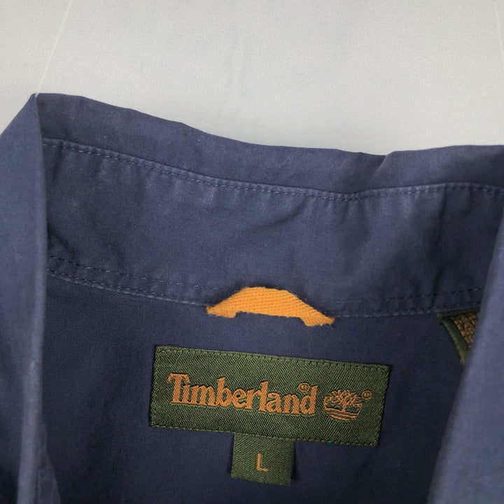 90s-00'S Timberland Button-Down Short-Sleeve Cotton Shirt, Men's Size L (Equivalent), Vintage cotton navy blue type Vintage Second Hand