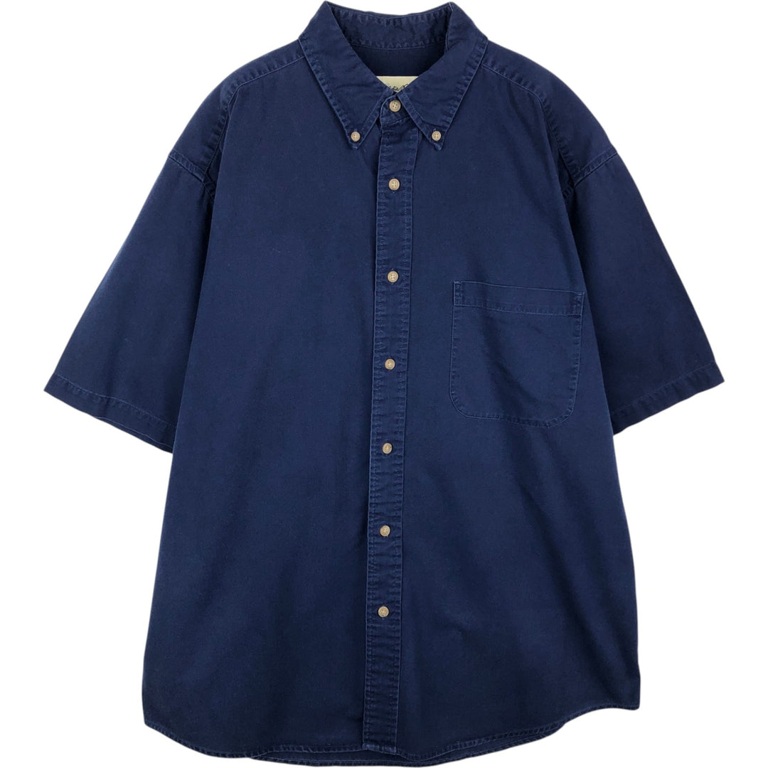 Eddie Bauer button-down short-sleeved cotton shirt, men's size L (approx.) cotton navy blue type Vintage Second Hand