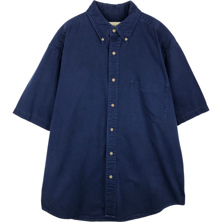 Eddie Bauer button-down short-sleeved cotton shirt, men's size L (approx.) cotton navy blue type Vintage Second Hand
