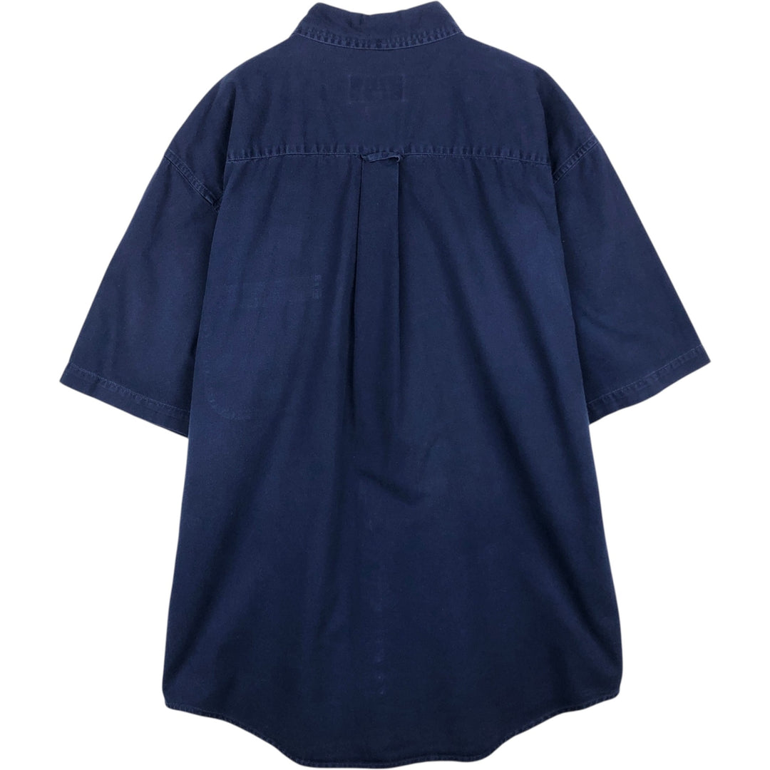 Eddie Bauer button-down short-sleeved cotton shirt, men's size L (approx.) cotton navy blue type Vintage Second Hand