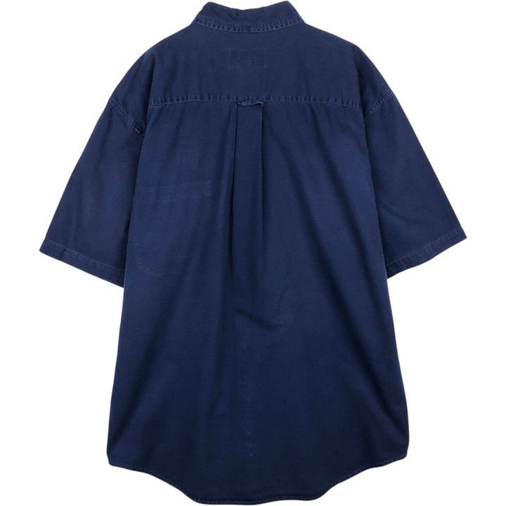 Eddie Bauer button-down short-sleeved cotton shirt, men's size L (approx.) cotton navy blue type Vintage Second Hand