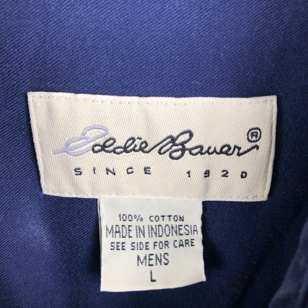 Eddie Bauer button-down short-sleeved cotton shirt, men's size L (approx.) cotton navy blue type Vintage Second Hand