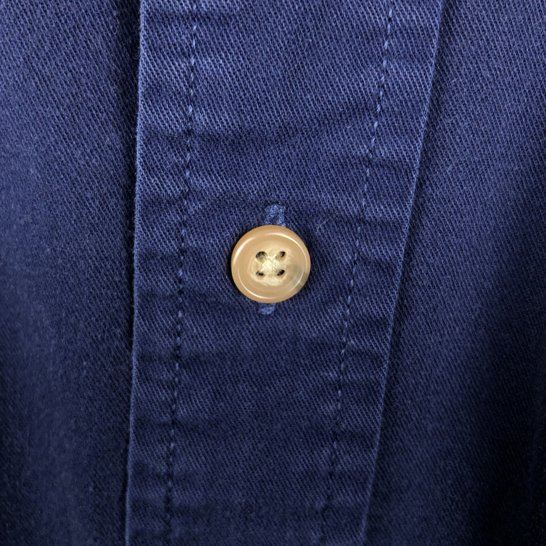 Eddie Bauer button-down short-sleeved cotton shirt, men's size L (approx.) cotton navy blue type Vintage Second Hand