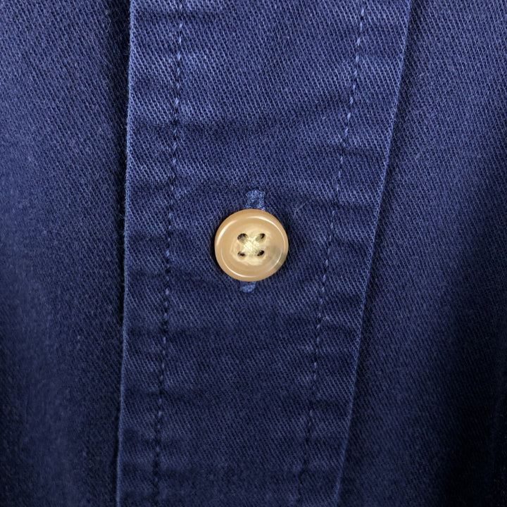 Eddie Bauer button-down short-sleeved cotton shirt, men's size L (approx.) cotton navy blue type Vintage Second Hand