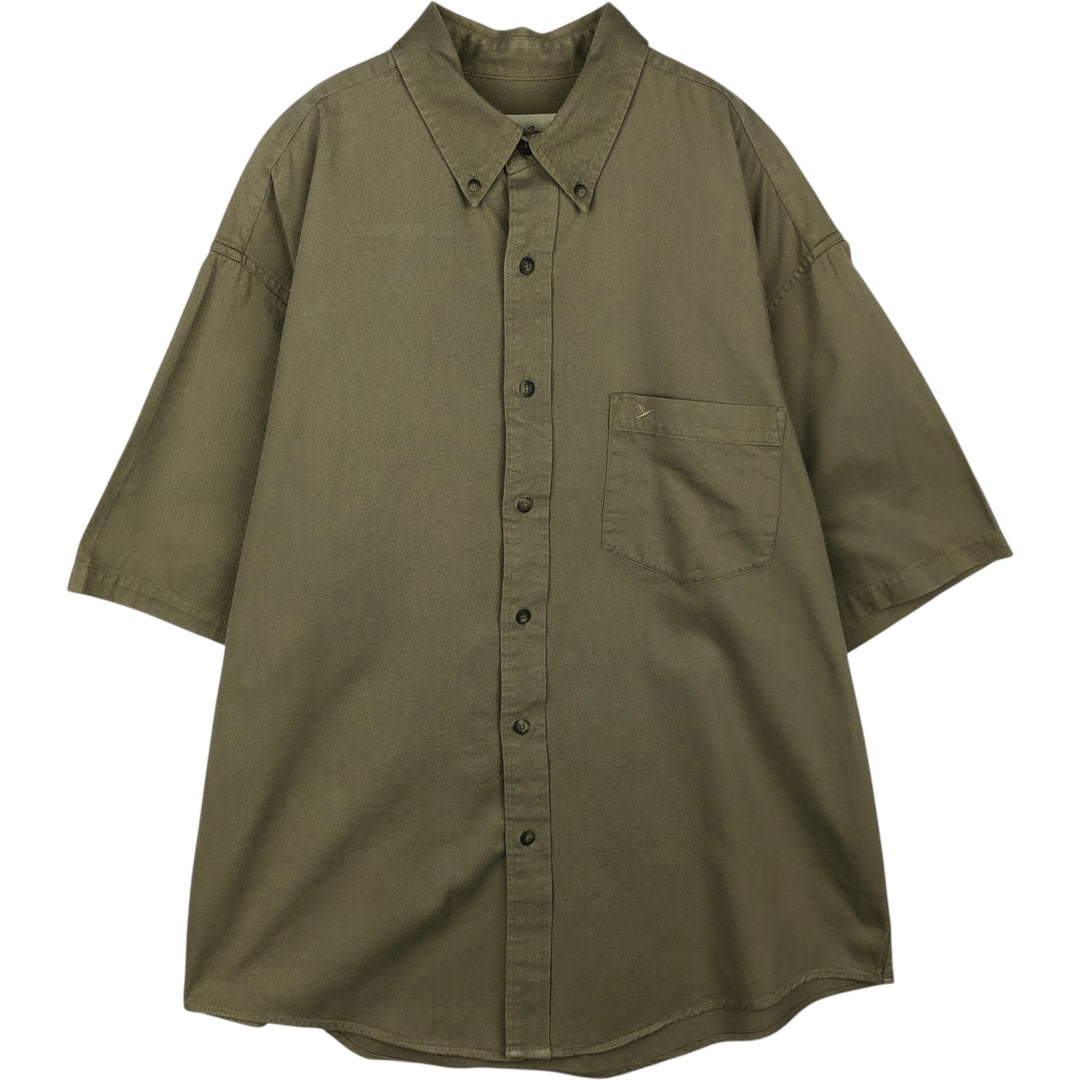 Eddie Bauer button-down short-sleeved cotton shirt, men's size XL (approx.) cotton Khaki type sage green Vintage Second Hand