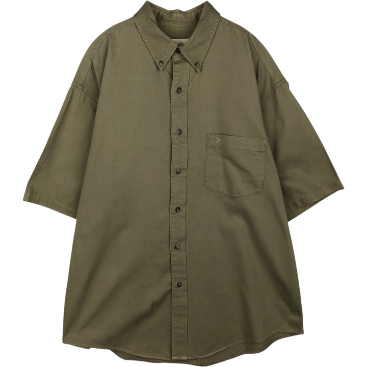 Eddie Bauer button-down short-sleeved cotton shirt, men's size XL (approx.) cotton Khaki type sage green Vintage Second Hand