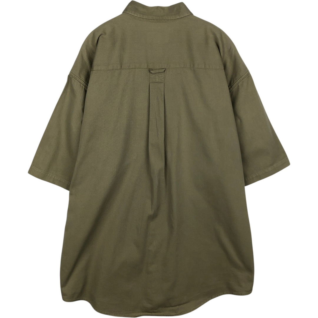 Eddie Bauer button-down short-sleeved cotton shirt, men's size XL (approx.) cotton Khaki type sage green Vintage Second Hand