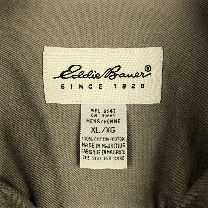 Eddie Bauer button-down short-sleeved cotton shirt, men's size XL (approx.) cotton Khaki type sage green Vintage Second Hand