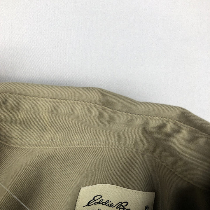 Eddie Bauer button-down short-sleeved cotton shirt, men's size XL (approx.) cotton Khaki type sage green Vintage Second Hand