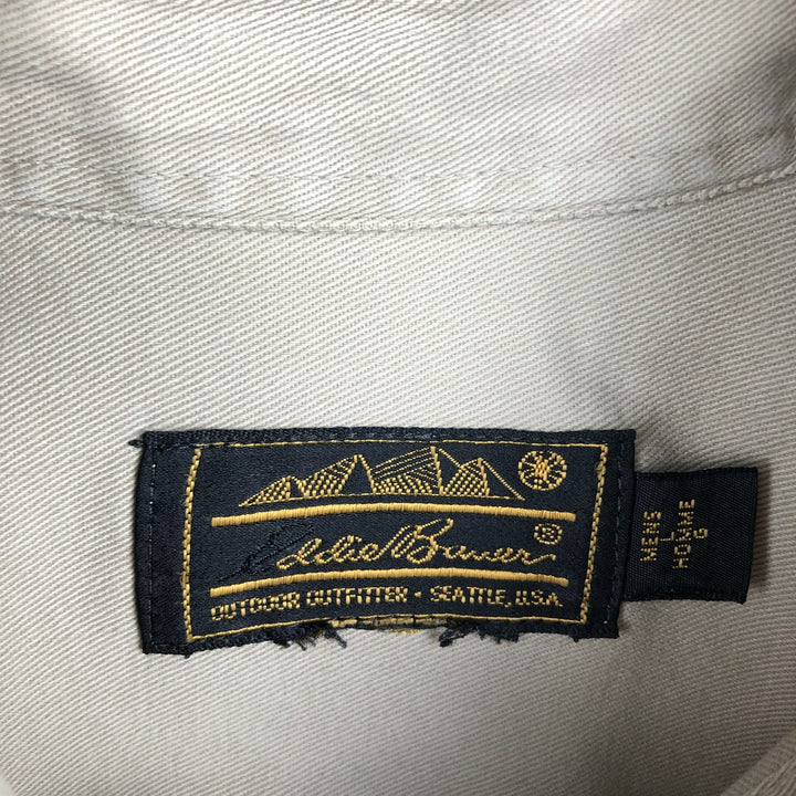 80s-90'S Eddie Bauer Black Tag Button-Down Short-Sleeve Cotton Shirt, Men's Size L (Equivalent), Vintage unclear Beige type Vintage Second Hand