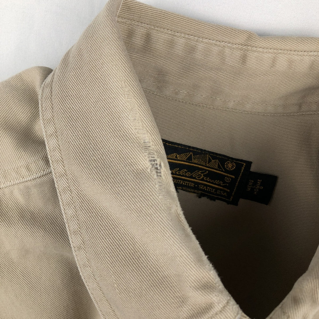 80s-90'S Eddie Bauer Black Tag Button-Down Short-Sleeve Cotton Shirt, Men's Size L (Equivalent), Vintage unclear Beige type Vintage Second Hand