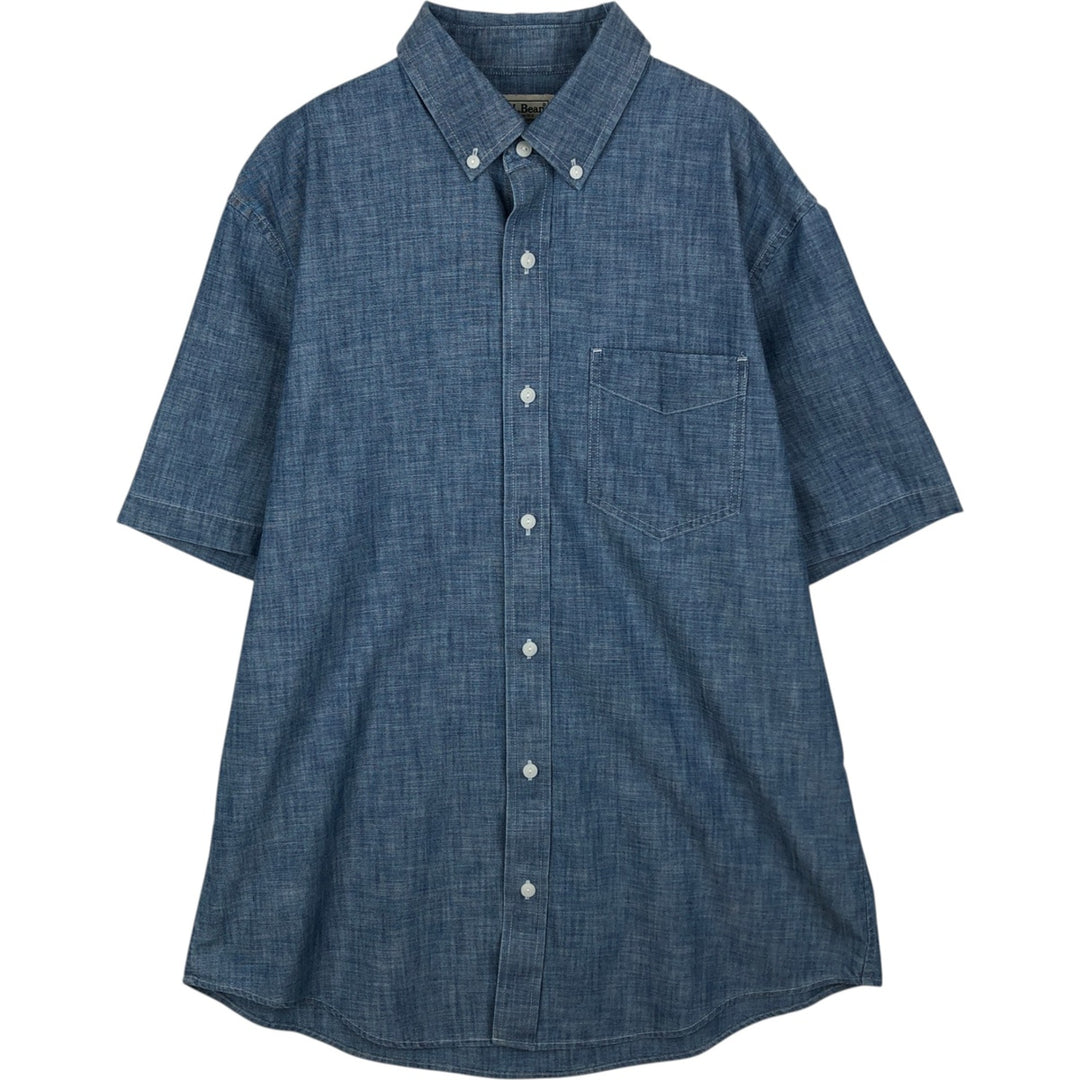 90s-00'S L.L.Bean Traditional Fit Button-Down Short-Sleeve Chambray Shirt, Men's Size M (approx.), Vintage cotton blue type Vintage Second Hand