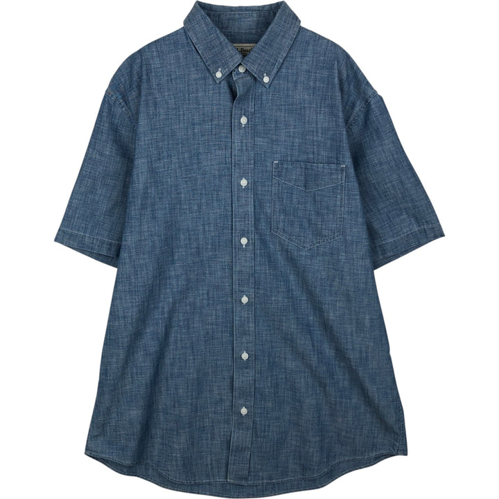 90s-00'S L.L.Bean Traditional Fit Button-Down Short-Sleeve Chambray Shirt, Men's Size M (approx.), Vintage cotton blue type Vintage Second Hand