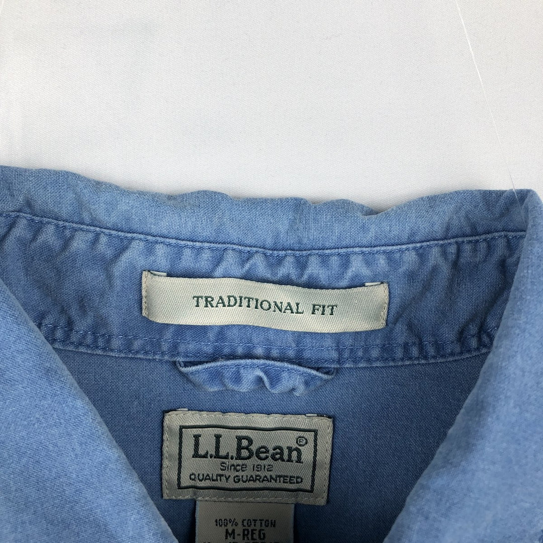 90s-00'S Vintage LLBean Traditional Fit Short Sleeve Cotton Shirt, Men's Size Medium cotton blue type Vintage Second Hand