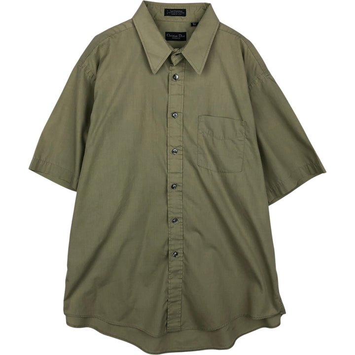 Christian Dior MONSIEUR Short-Sleeve Poly-Cotton Shirt, Made in USA, Men's Size XL (approx.) cotton Khaki type sage green Vintage Second Hand