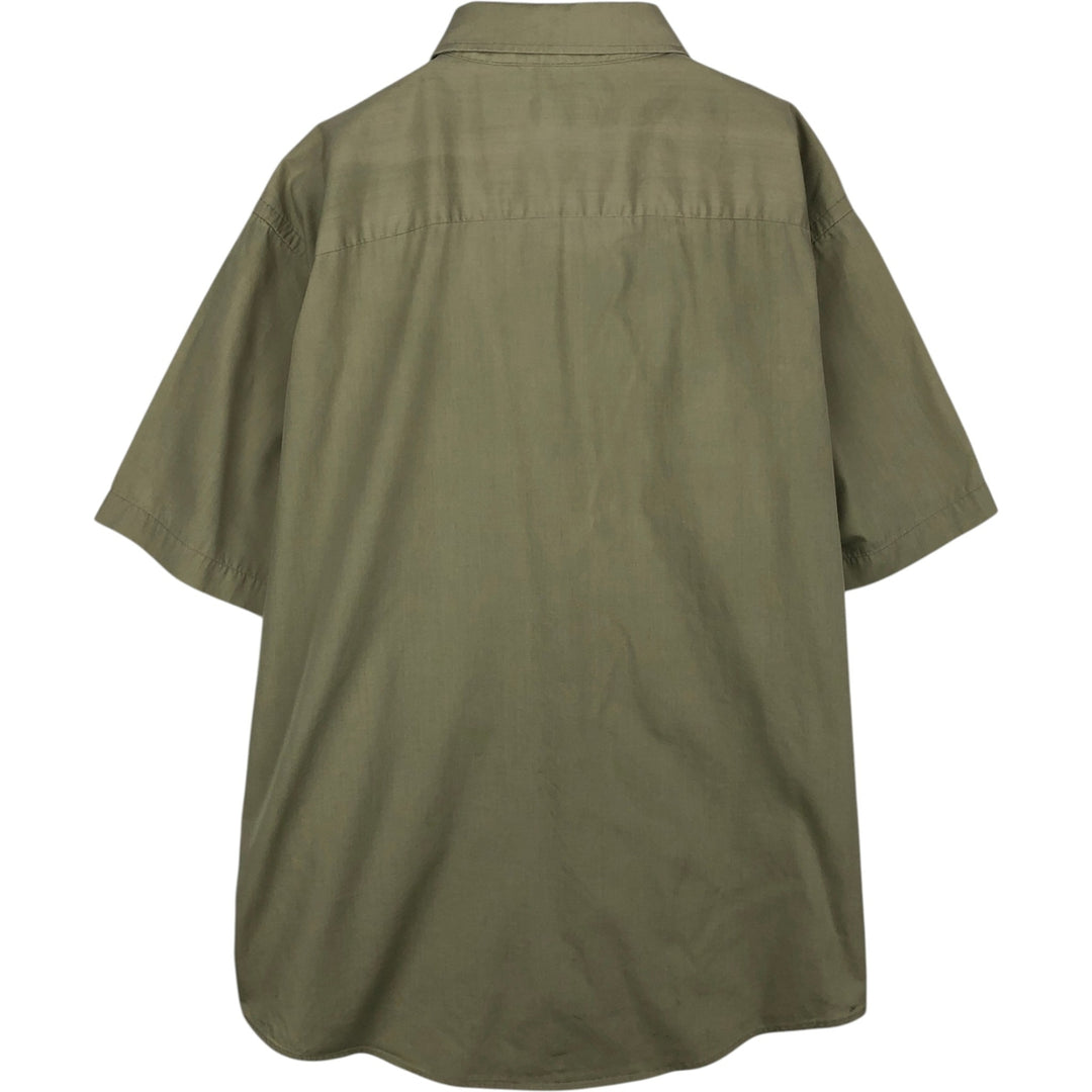 Christian Dior MONSIEUR Short-Sleeve Poly-Cotton Shirt, Made in USA, Men's Size XL (approx.) cotton Khaki type sage green Vintage Second Hand