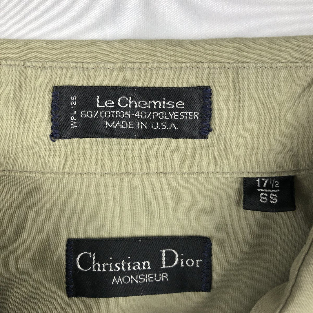 Christian Dior MONSIEUR Short-Sleeve Poly-Cotton Shirt, Made in USA, Men's Size XL (approx.) cotton Khaki type sage green Vintage Second Hand