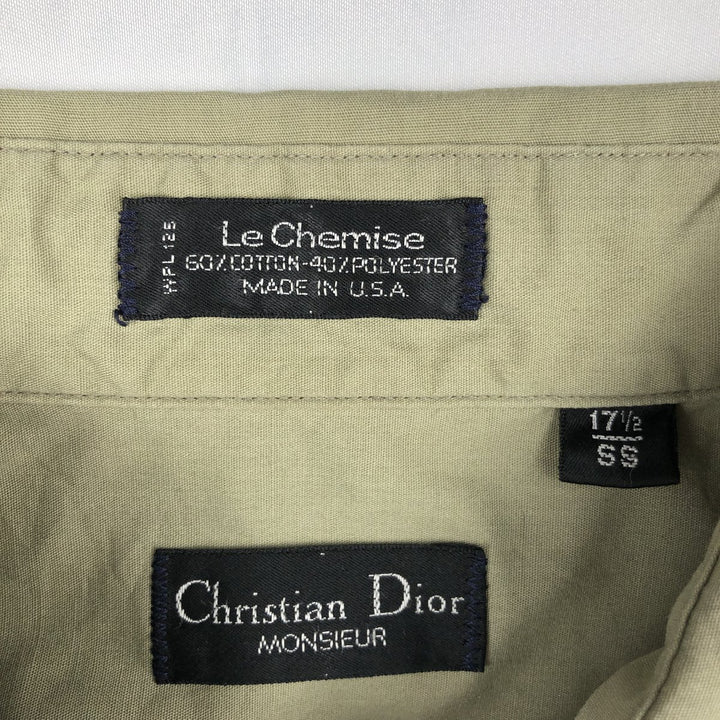 Christian Dior MONSIEUR Short-Sleeve Poly-Cotton Shirt, Made in USA, Men's Size XL (approx.) cotton Khaki type sage green Vintage Second Hand