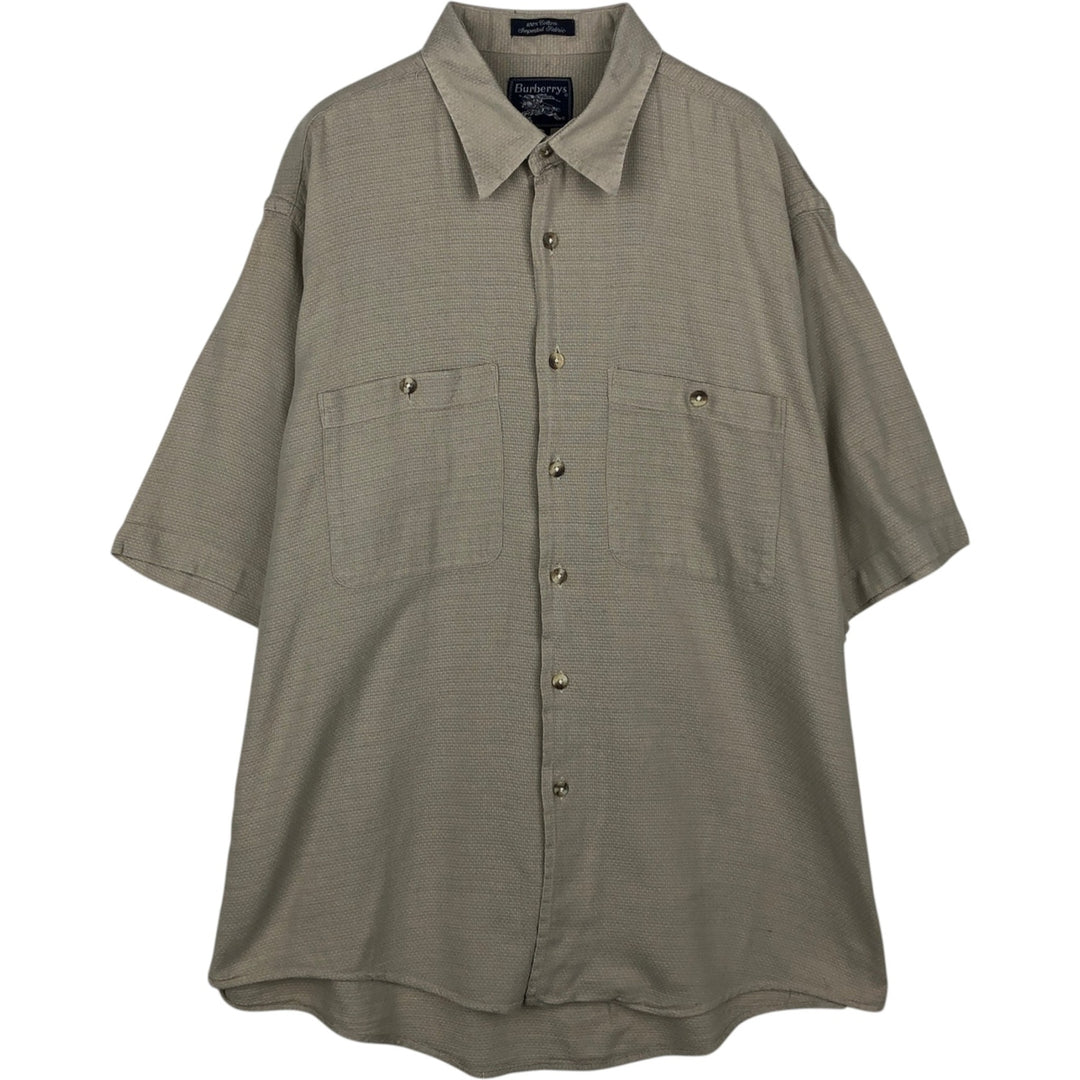 Burberry's short-sleeved cotton shirt, made in the USA, men's size L. cotton Khaki type sage green Vintage Second Hand