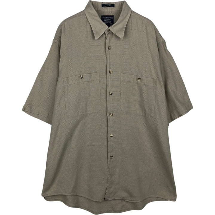 Burberry's short-sleeved cotton shirt, made in the USA, men's size L. cotton Khaki type sage green Vintage Second Hand