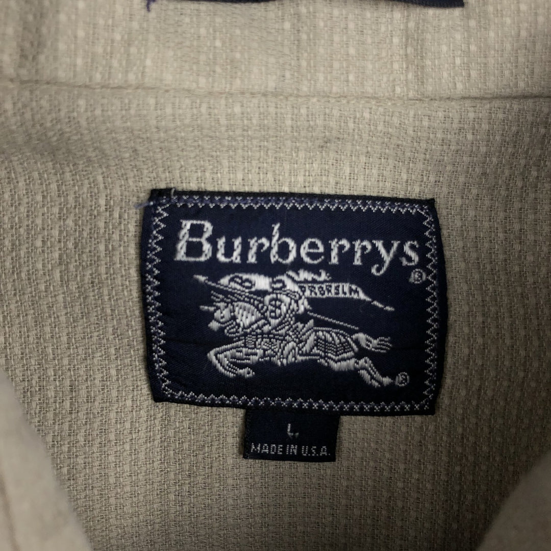 Burberry's short-sleeved cotton shirt, made in the USA, men's size L. cotton Khaki type sage green Vintage Second Hand