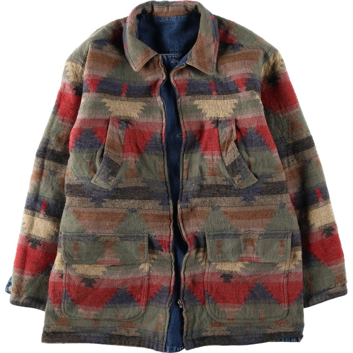 90'S REDHEAD all-over print Native American pattern reversible denim coveralls, men's size L equivalent, vintage. cotton blue type Vintage Second Hand