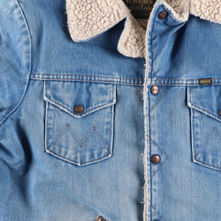70'S Maverick Ranch Coat, Denim Boa Ranch Coat, Made in USA, Men's Size XL (approx.) unclear Blue type light blue Vintage Second Hand