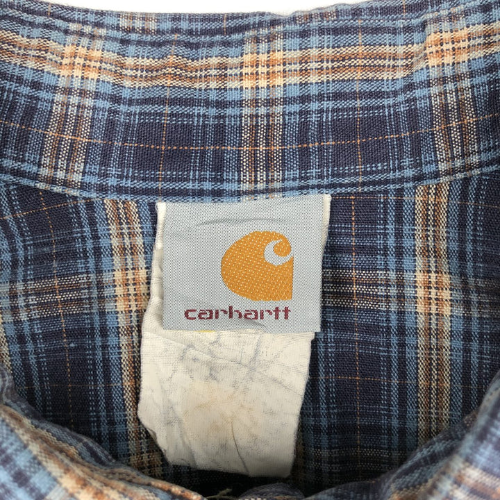 Carhartt Check Pattern Long Sleeve Button-Down Work Shirt, Men's XL unclear navy blue type Vintage Second Hand