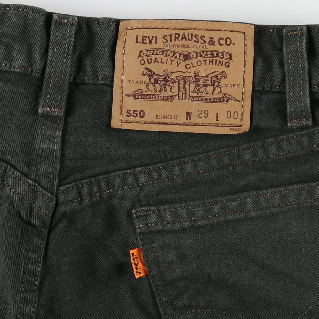 90'S Levi's 550 Relaxed Fit 36550-2802 Orange Tab Denim Shorts, Half Pants, Made in USA, Men's W28 equivalent. cotton Green type dark green Vintage Second Hand