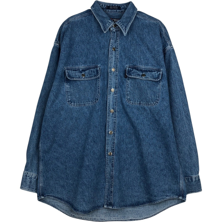 Ralph Lauren CHAPS Long-Sleeve Denim Western Shirt, Men's Size L (approx.) cotton blue type Vintage Second Hand